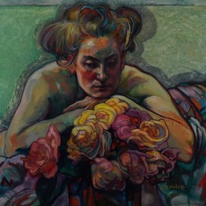 Michelle, a framed oil portrait painting by Linda Kardoff